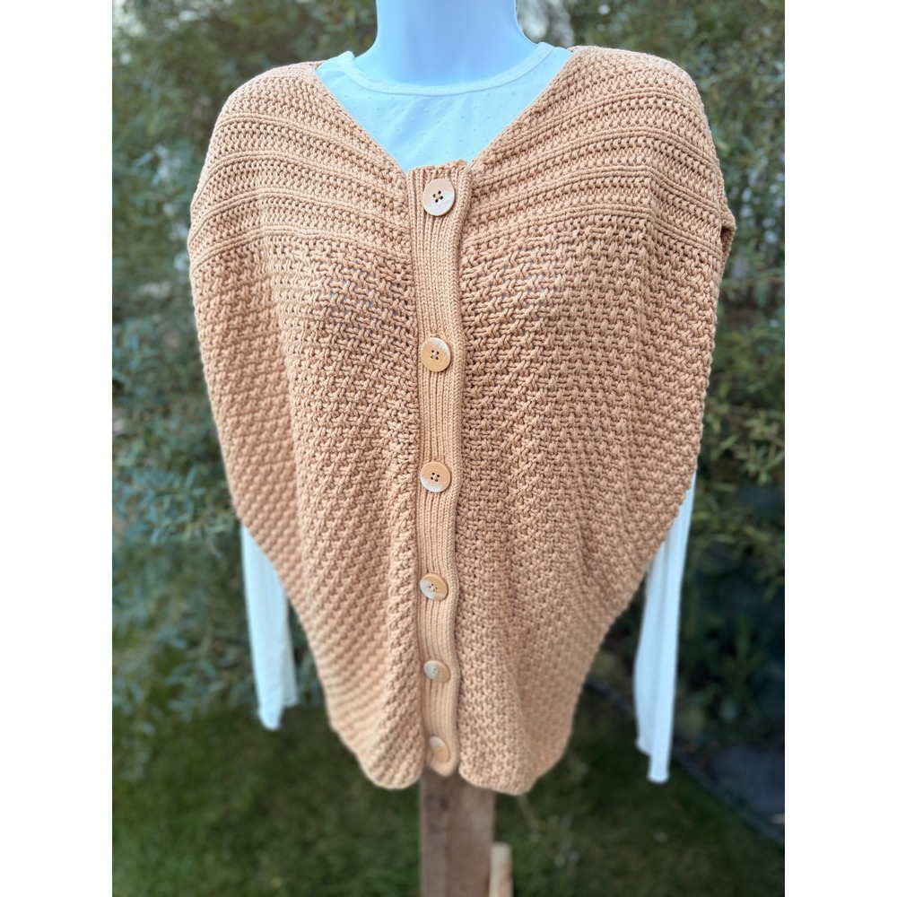 Prana Womens XS Crochet Knit Button Front Cocoon Cardigan Sweater Camel Tan Boho
